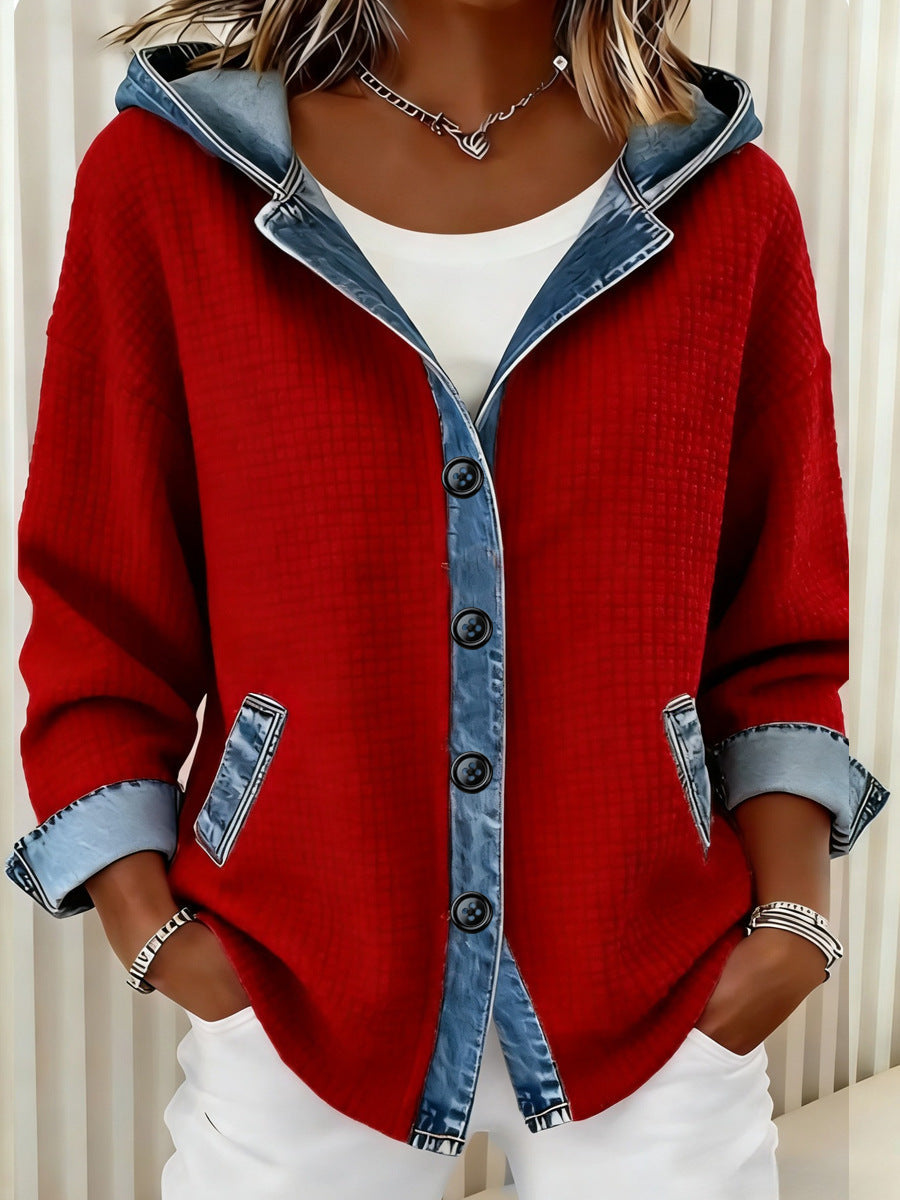 Womens Trendy Plaid Contrast-color Jacket