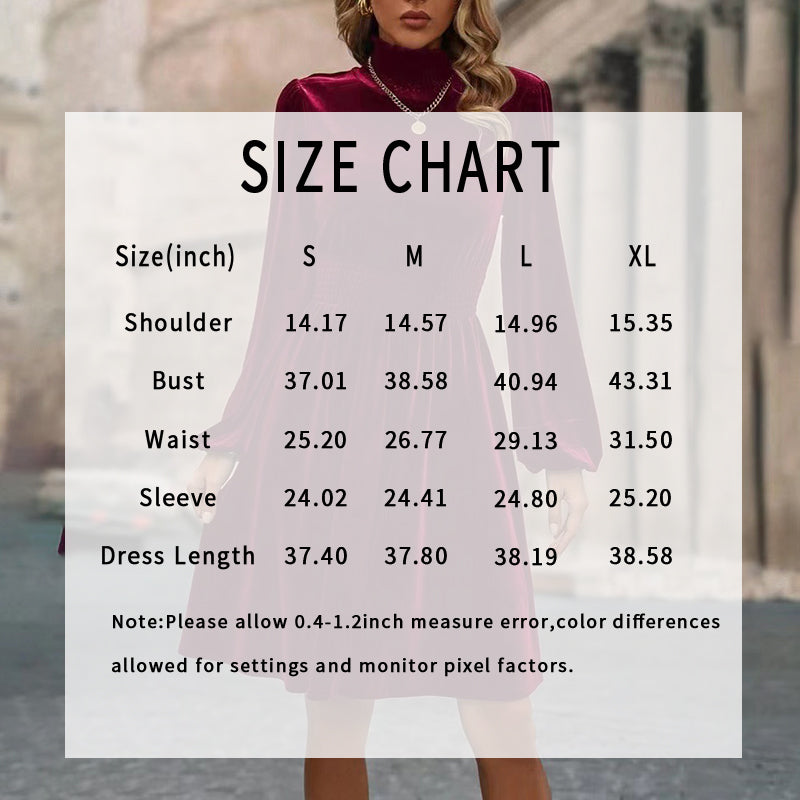 Mock Neck Velvet Midi Dress, Smocked Waist Long Sleeve Casual Dress