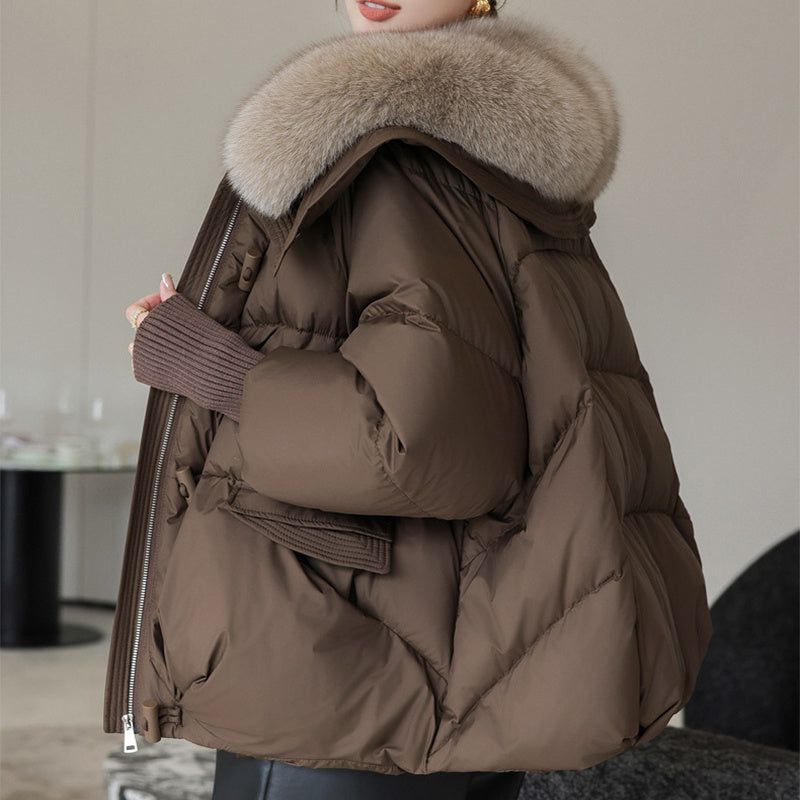 Down Cotton-padded Jacket Short Fur Collar Thickened Coat Clothing