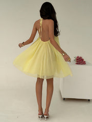 Solid Color Metal Decorated Backless Strap Mini Dress Suitable For Going Out And Dating