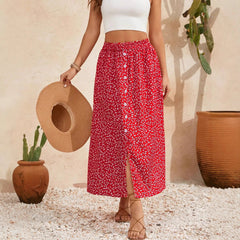 Printed Breasted Self-tie Pastoral A- Line Skirt Advanced Skirt