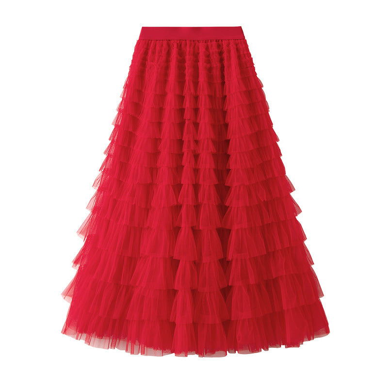 Cake Skirt White Gauze Skirt Pleated Skirt