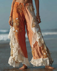Leisure Retro Print High-Waisted Pants, Comfortable Fake Jeans That Can Slim The Legs