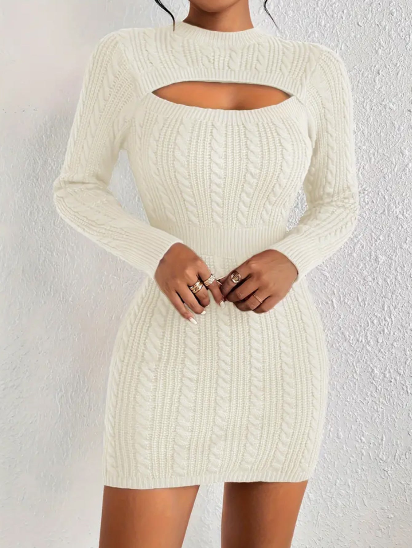 Hollow-out Cinched Clothing Package Hip Sweater Dress