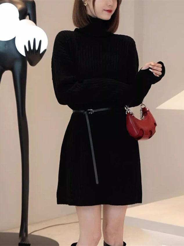 And Large Size Idle Style Belt Midi Knitted Bottoming Skirt
