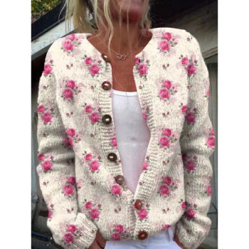And Style Loose 3D Printed Knitted Cardigan Sweater