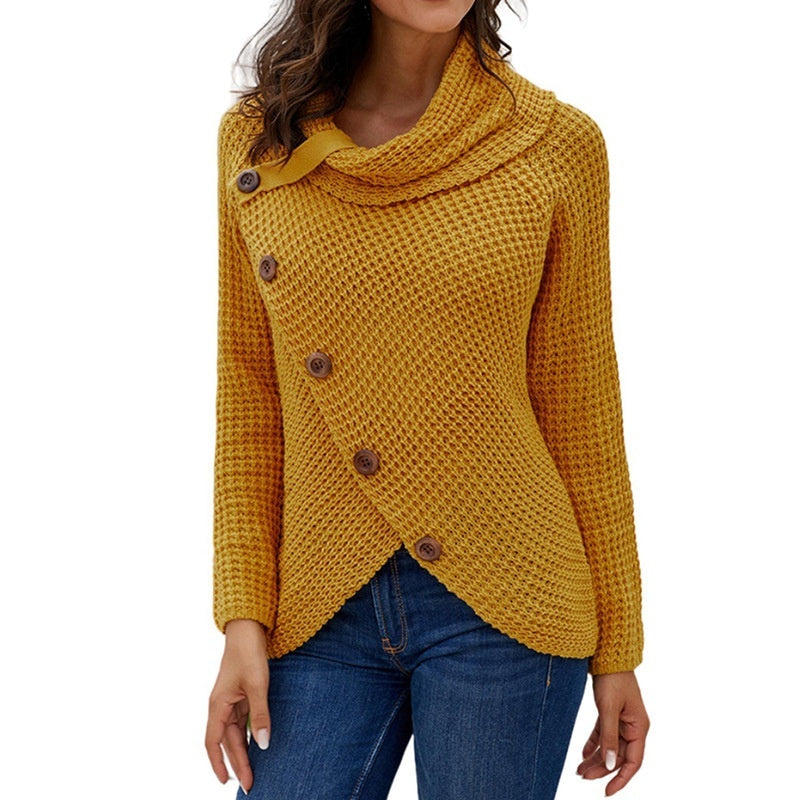 Pullover Button High Lapel Pullover Sweater