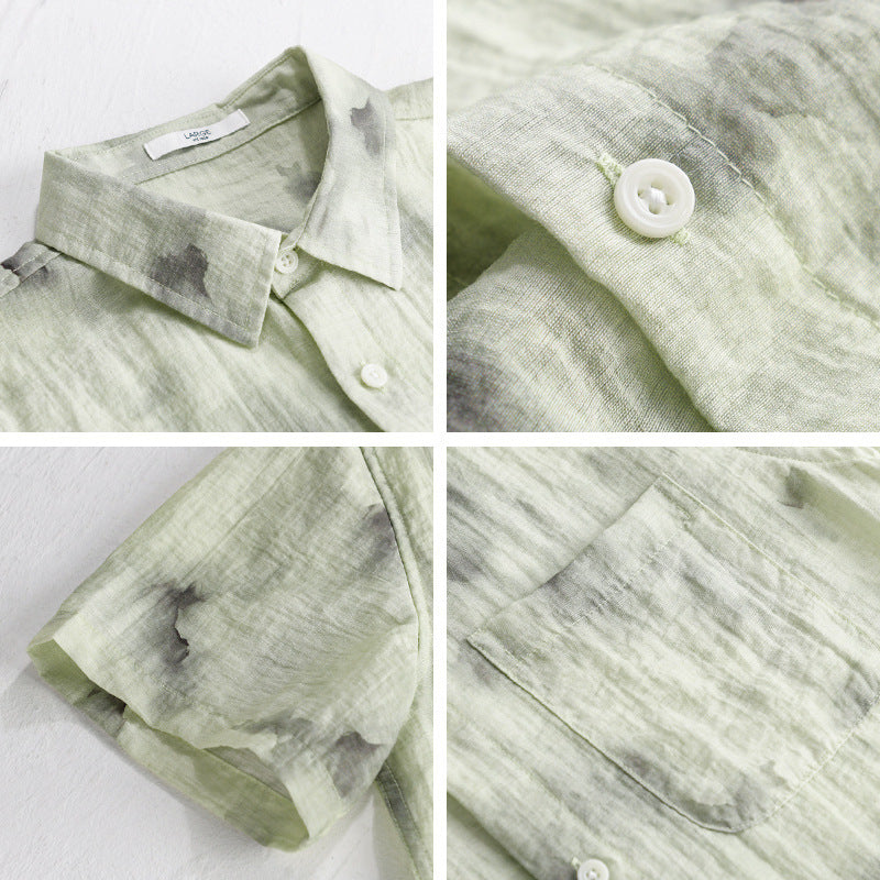 Cool Linen Printed Simple Short Sleeve Shirt