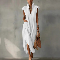 Cotton-Linen Sleeveless Solid-Color Dress