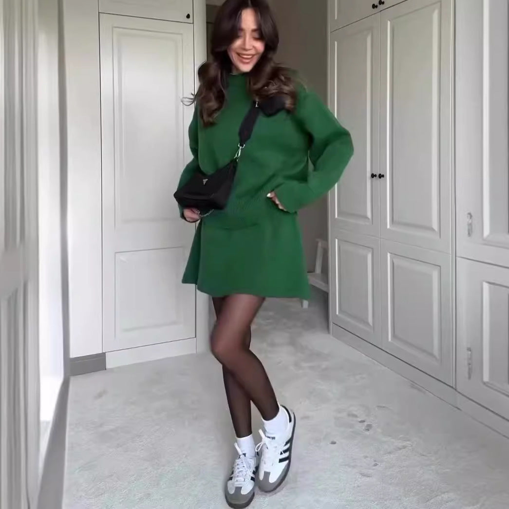 Sweater Skirt Sets For 2 Pieces Knit Casual Versatile Long Sleeve Pullover Elegant Solid High Waist Mini Skirt Outfit