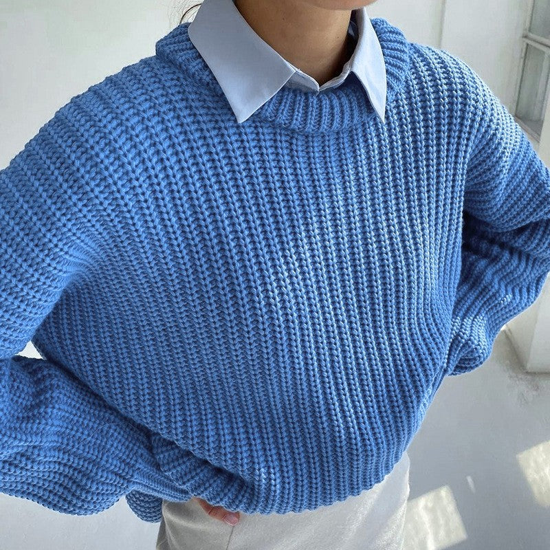 And Loose-fitting Casual Round-neck Solid Color Sweaters Coat