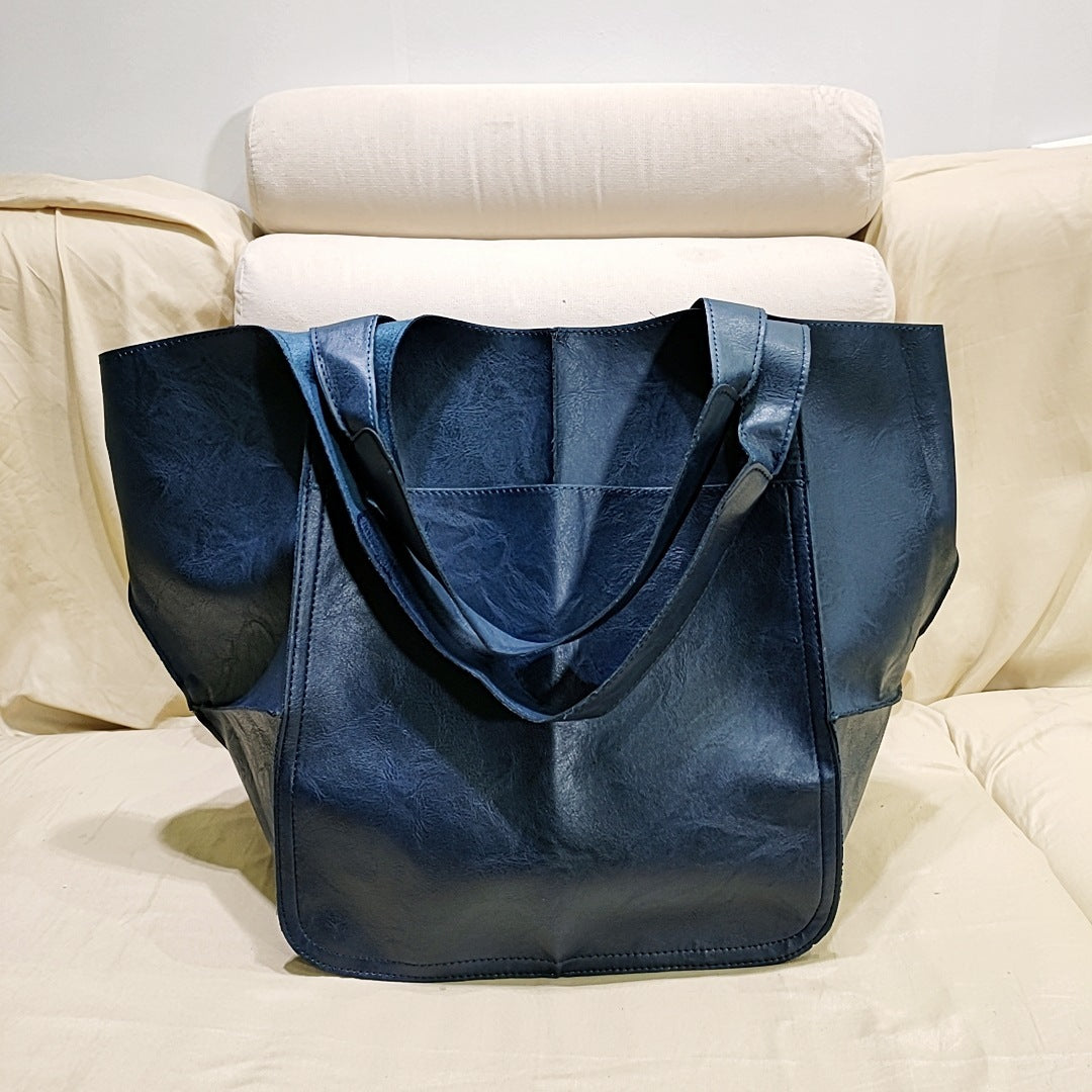 Vintage Large Capacity Handbags PU Soft Leather Big Bag Designer Luxury Shoulder Bag Beach On Vacation Woman Tote Bag