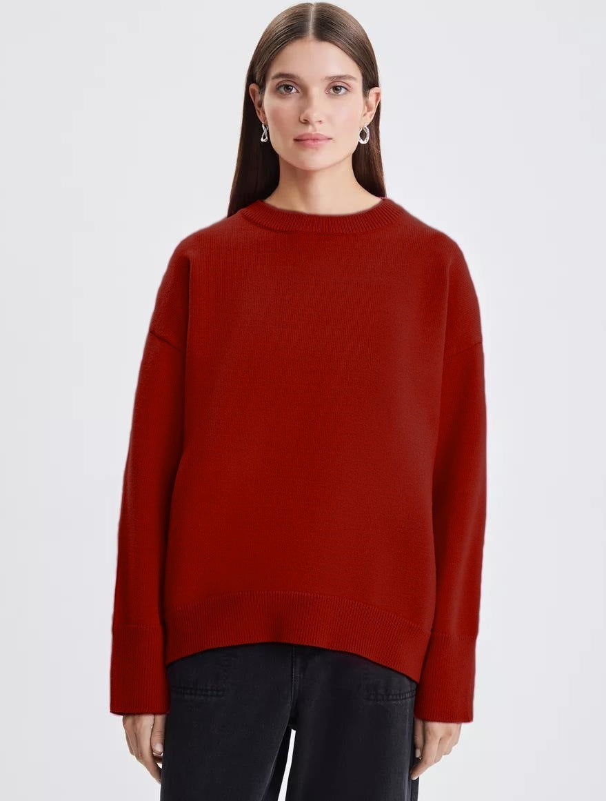 Knitted Round Neck Solid Color Loose Sweater