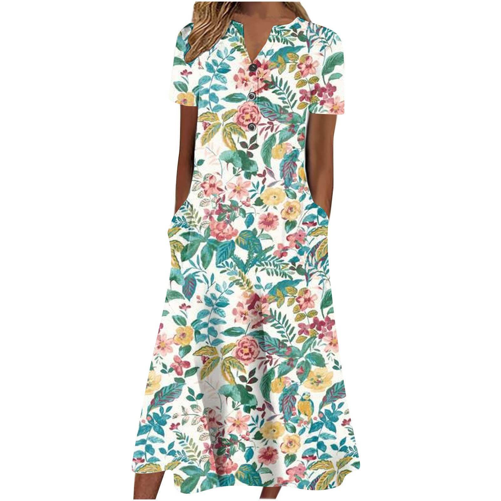 Casual Short Sleeved Long Midi Plain Dresses With Pockets