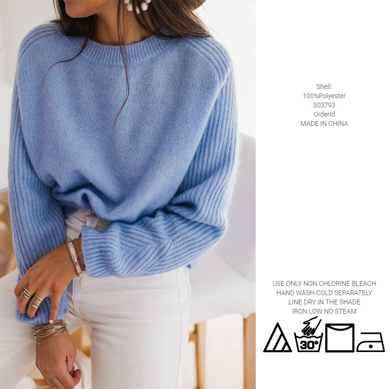 Milk Blue Bedford Cord Sweater Round-collar Long-sleeve Knitwear Casual Clothing Knit Top Outerwear