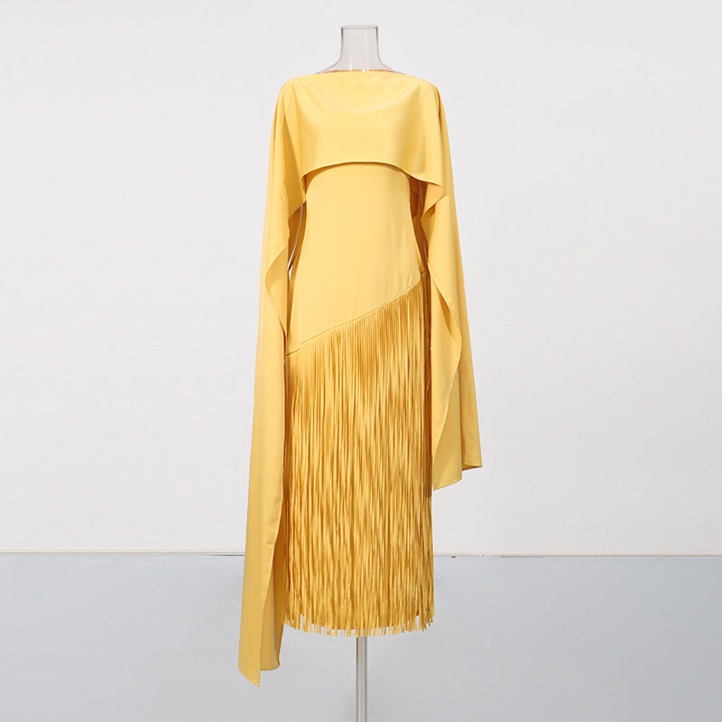 Misty Purple Asymmetrical Fringe Cloak-Style Evening Gown Long Dress