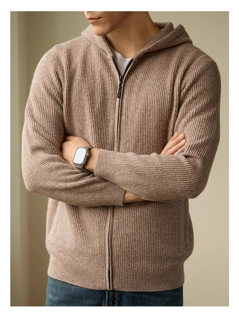 Men's 100 Pure Wool Hooded Cardigan And Sweaters