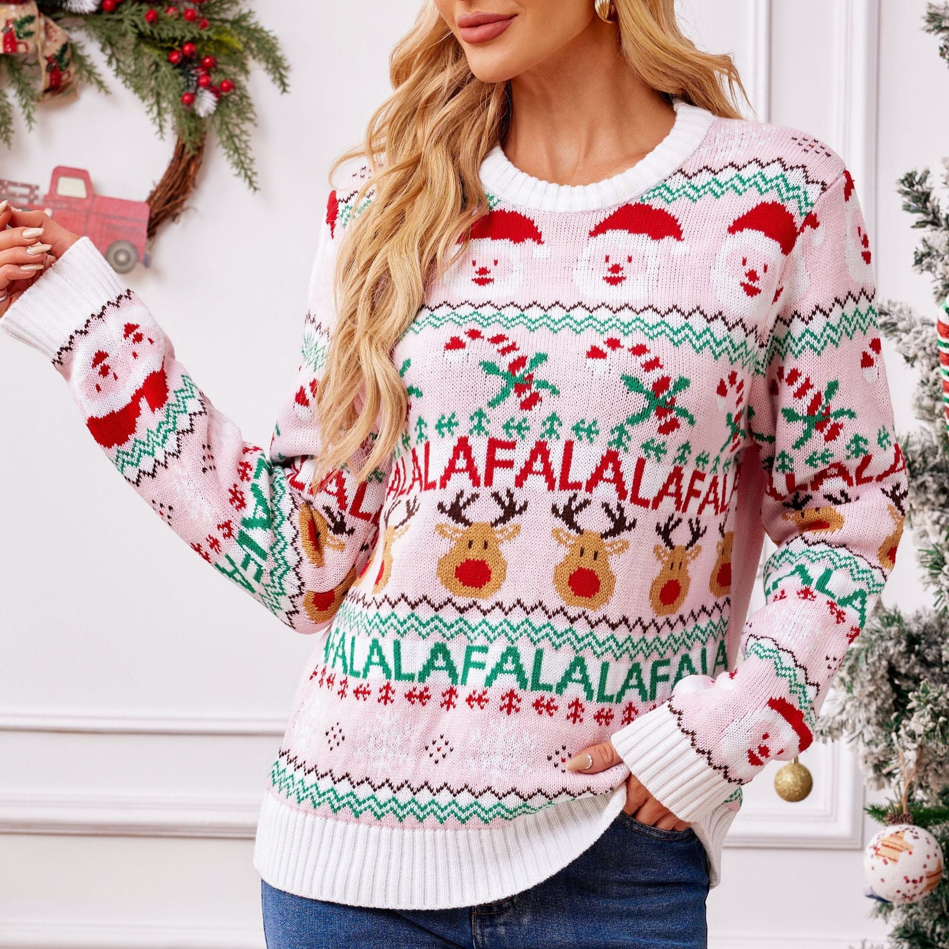 Pink Sweet Knitted Sweater And Winter