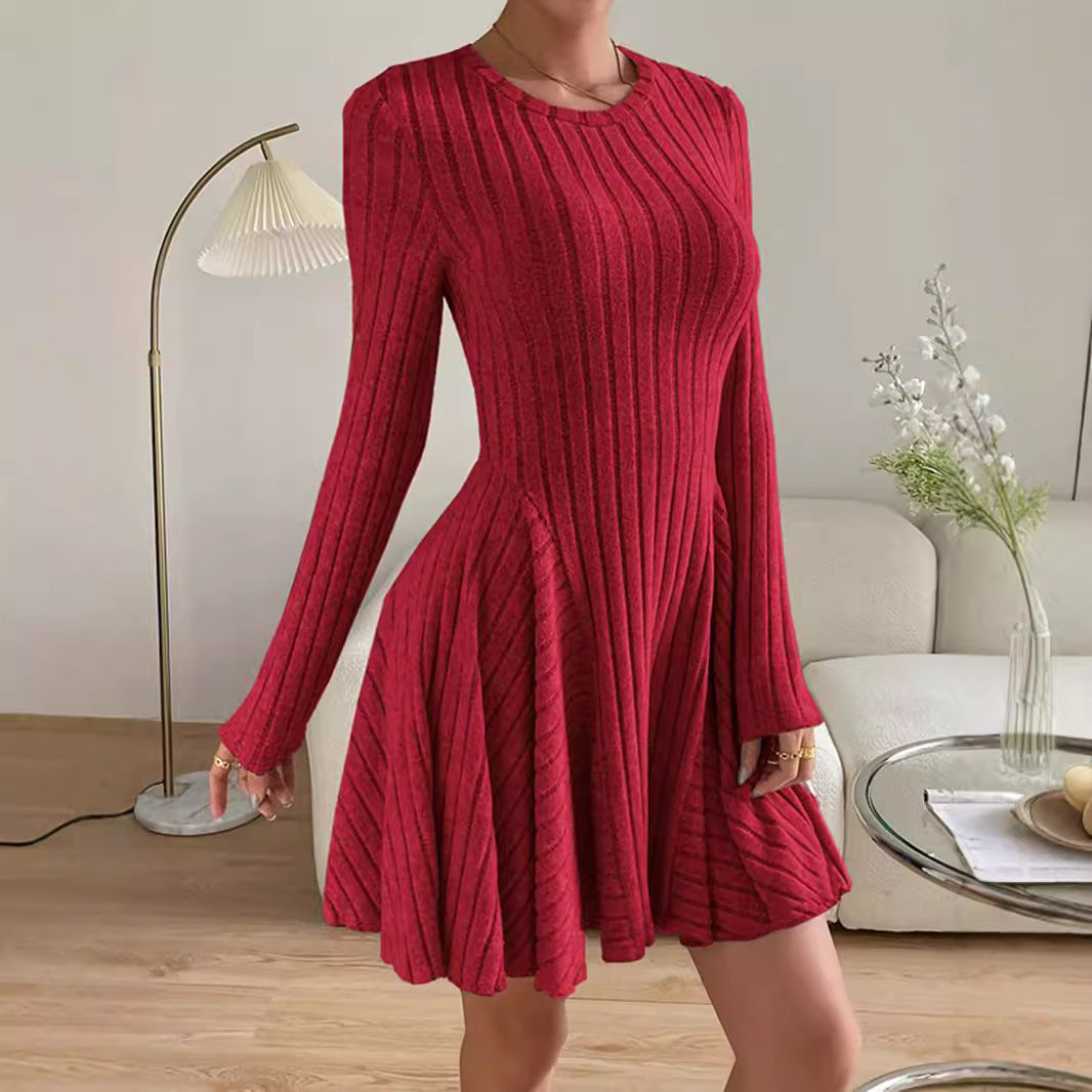 French Knitted Long-sleeved Dress Short Skirt