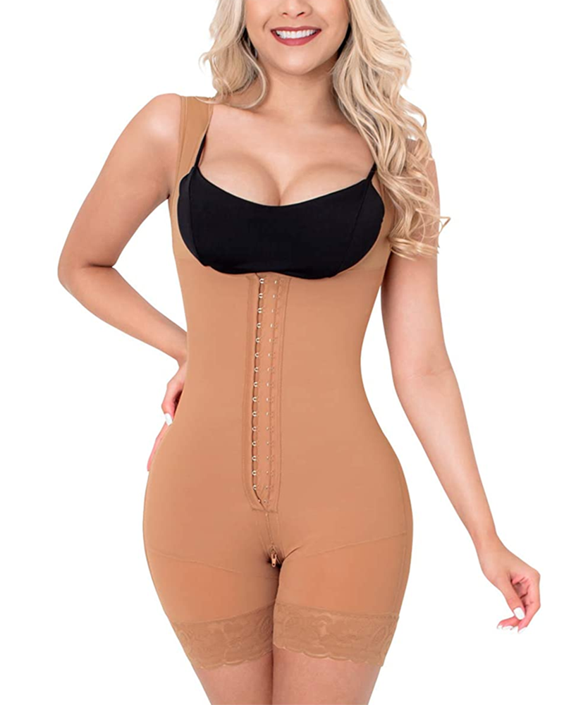 2724 BodyShaper Lace Butt Lifter HOOK AND EYE CLOSURE OPEN BUST Tummy Control Adjustable Wide Shoulder Strap  Shapewear