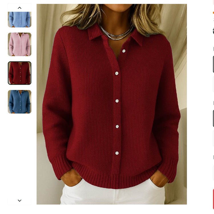 Casual Button Knitted Lapel Sweater For Long Sleeve Knitted Sweaters Tops Jumper