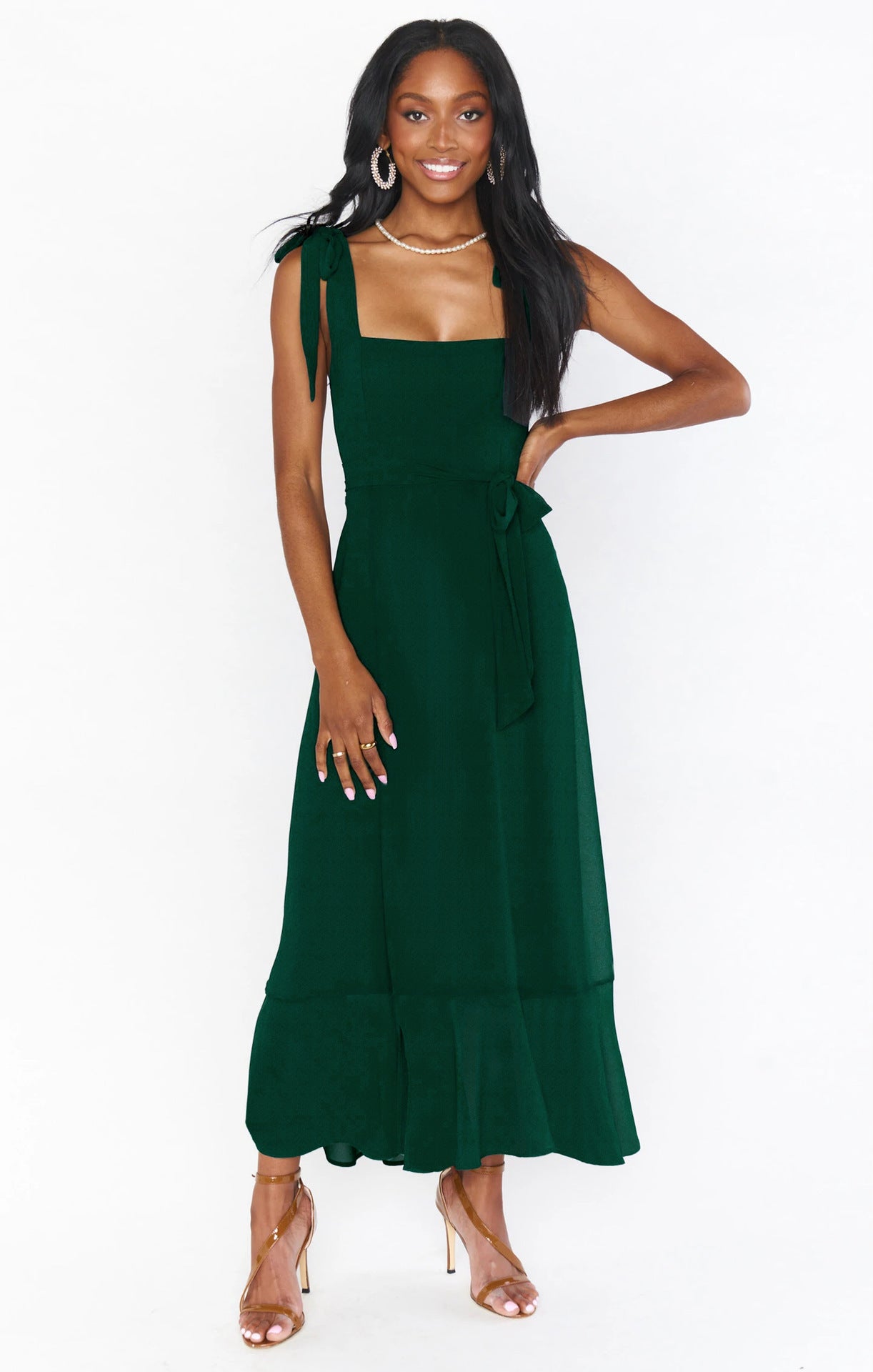 Dresses Elegant Bridesmaid Square Neck Ruffle Split Midi Formal Dress For Wedding Guest Cocktail Party