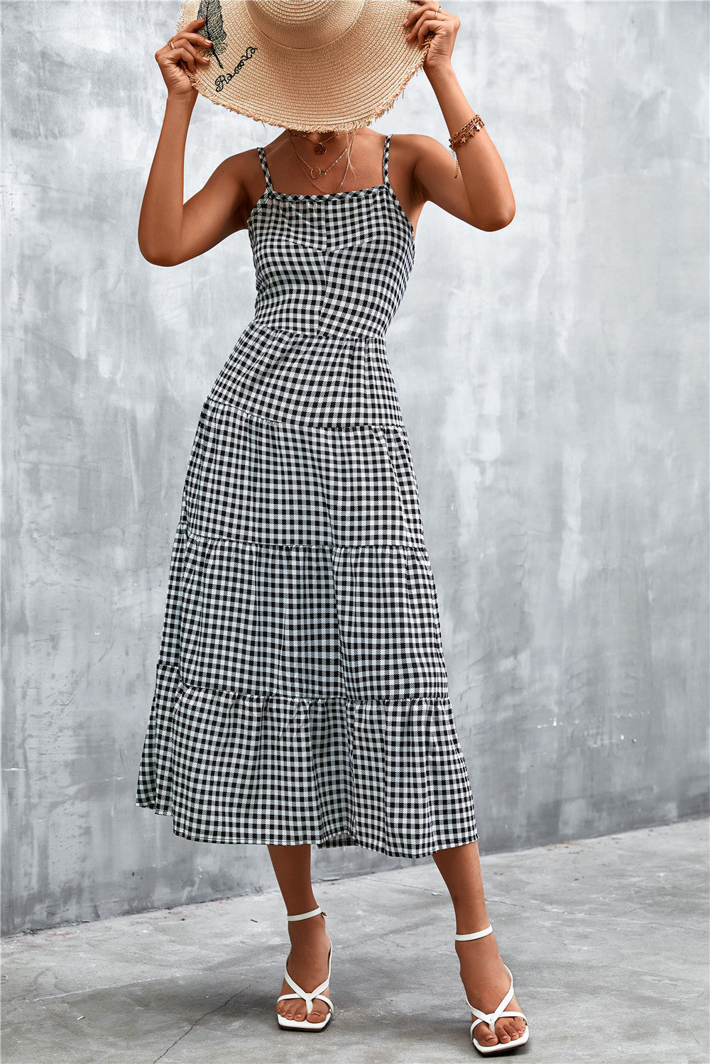 Back Strap Lace-up Midi Dress