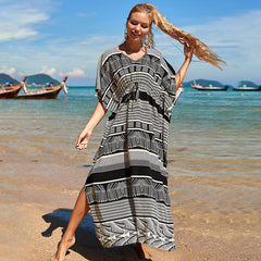 Woman Cotton Black And White Line Seaside Vacation Coat Blouse Sunscreen