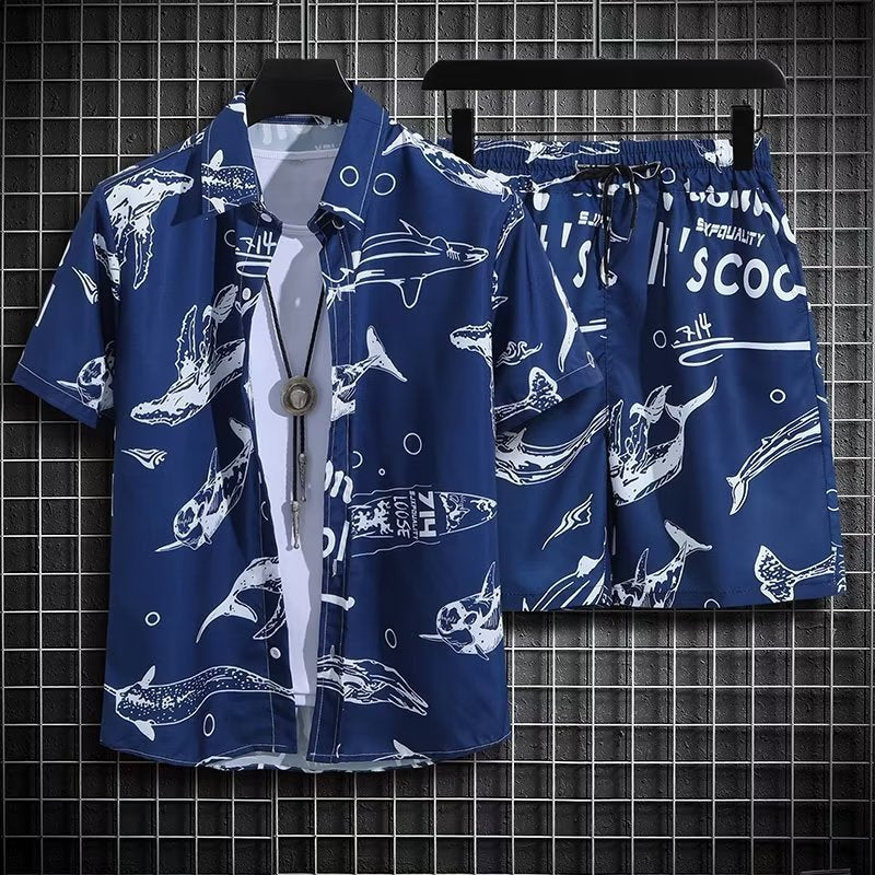 Ins Printed Shirt Beachwear Casual Shorts Suit