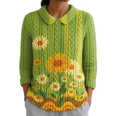 And Doll Collar Knitted Jacquard Fabric French Retro Printed Top