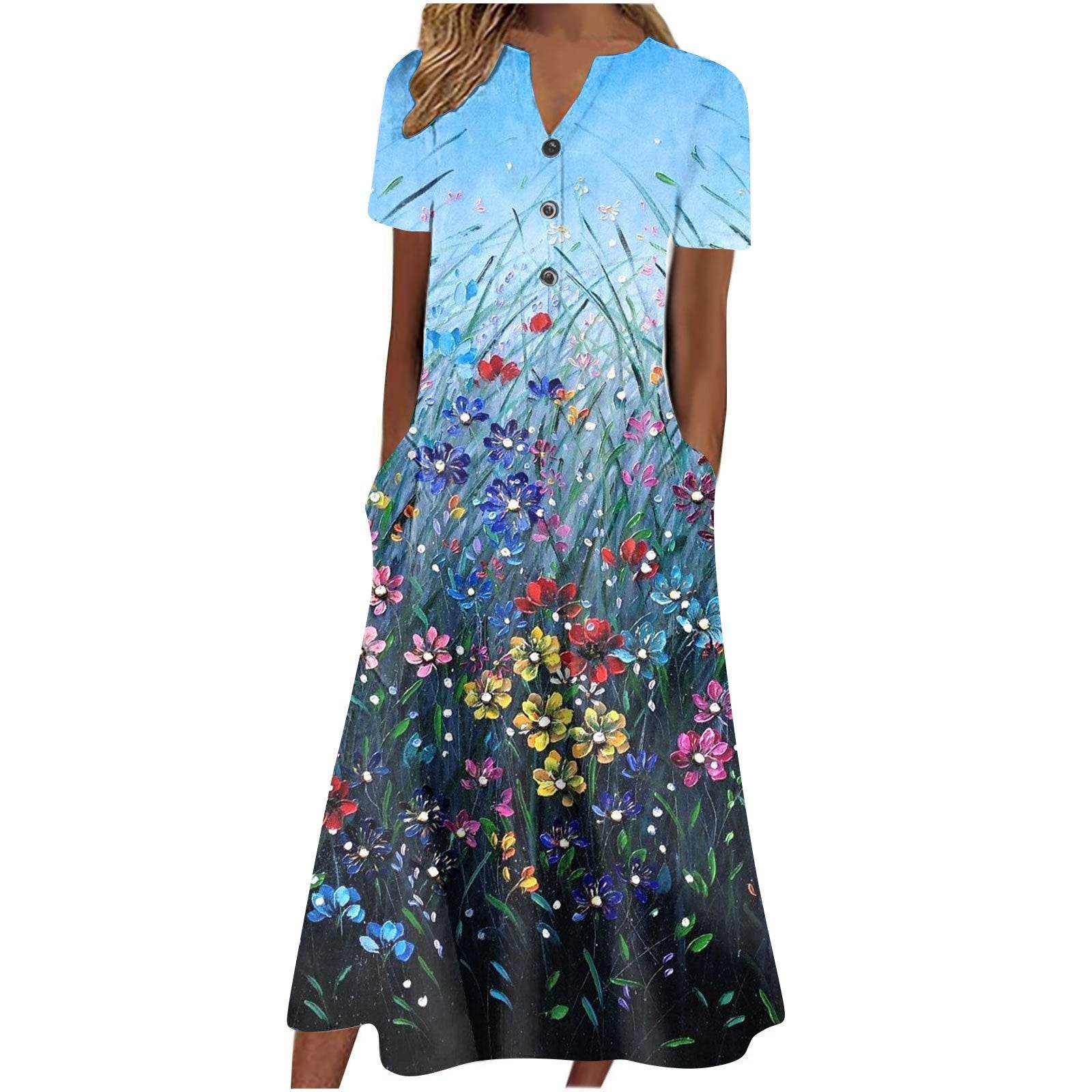 Casual Short Sleeved Long Midi Plain Dresses With Pockets