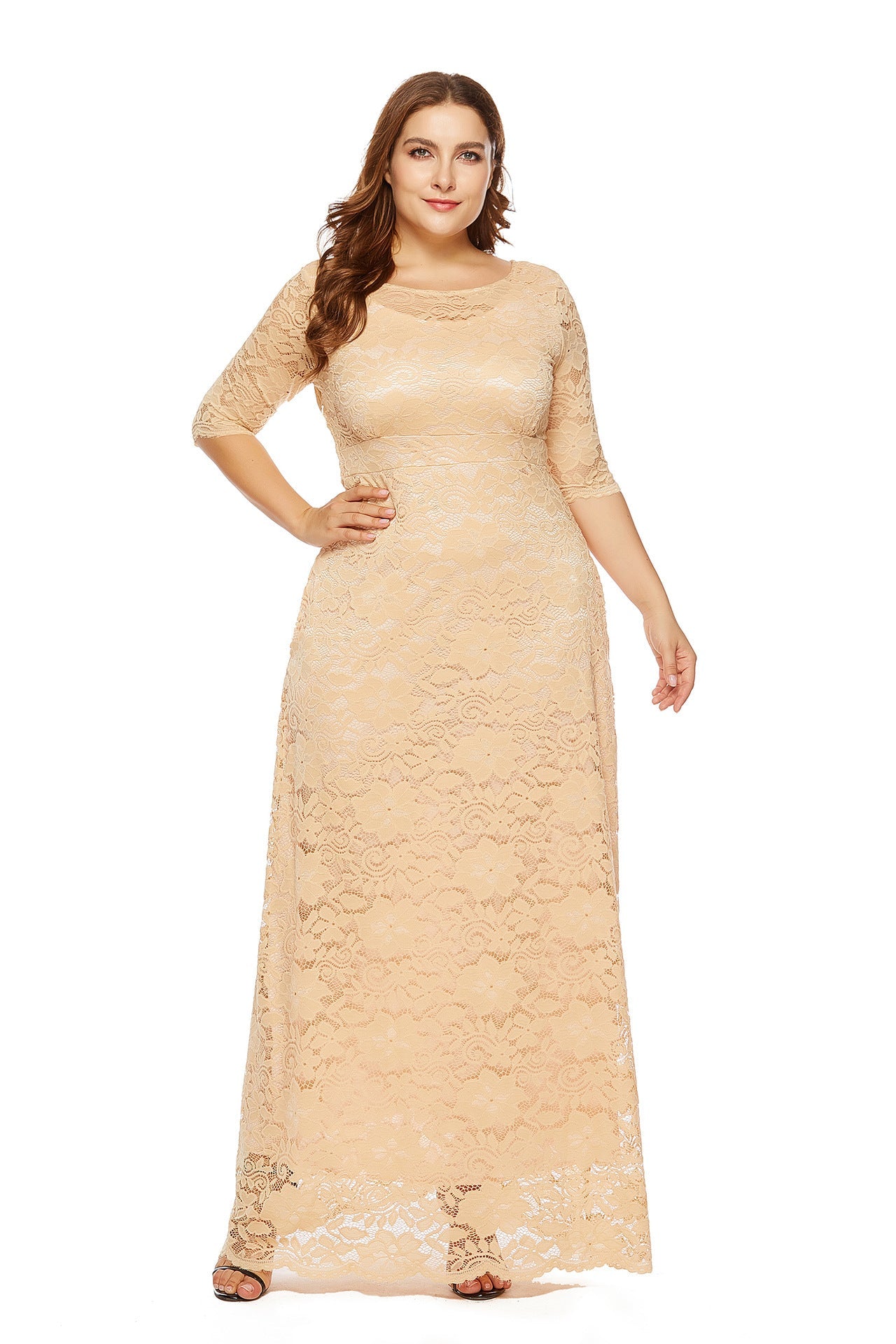 Plus Size Hollow Lace Pocket Dress