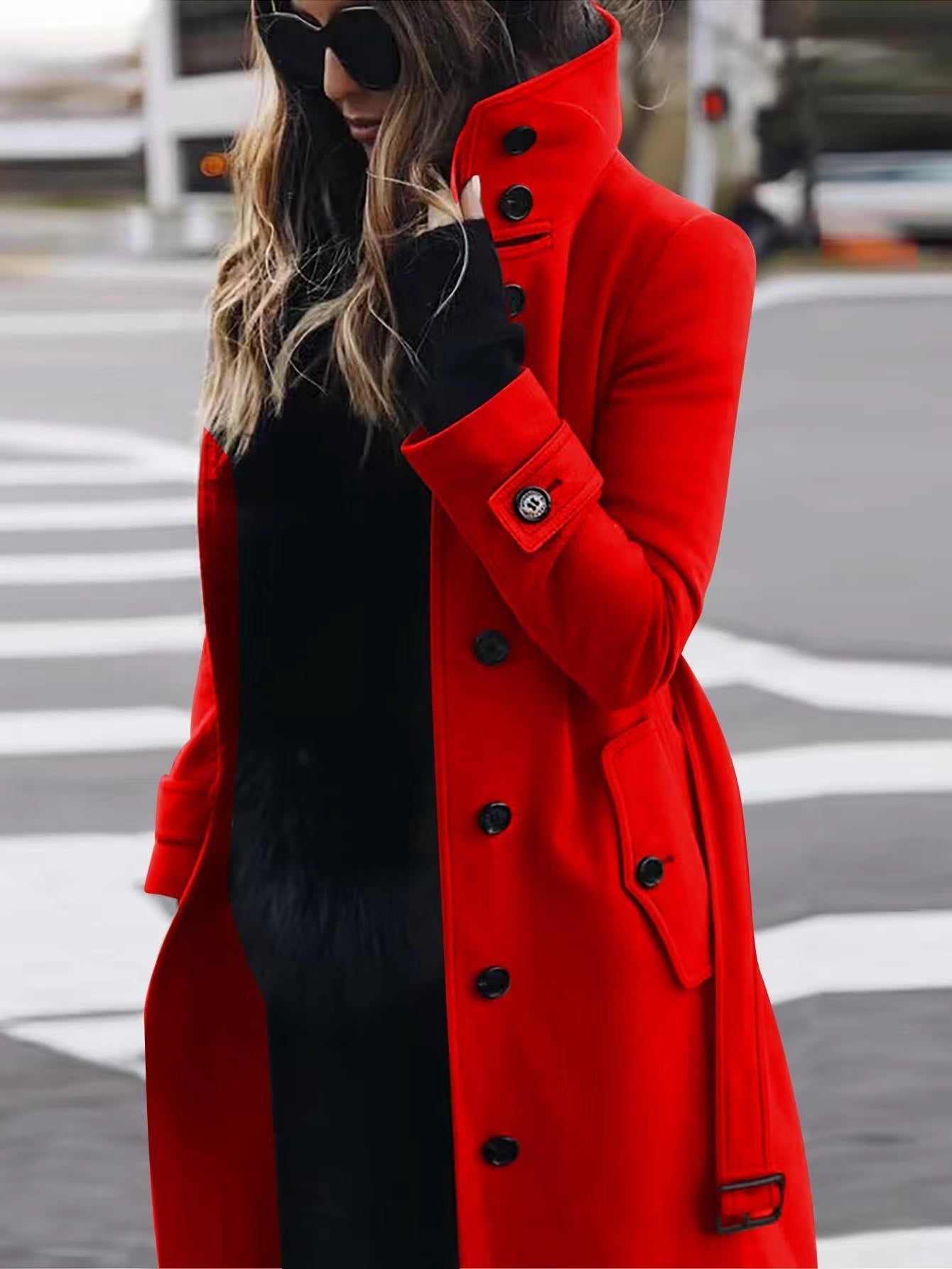 Woolen Coat Slim Fit Cardigan Large Coat Long Sleeve Single Breasted Stand Collar Woolen Coat