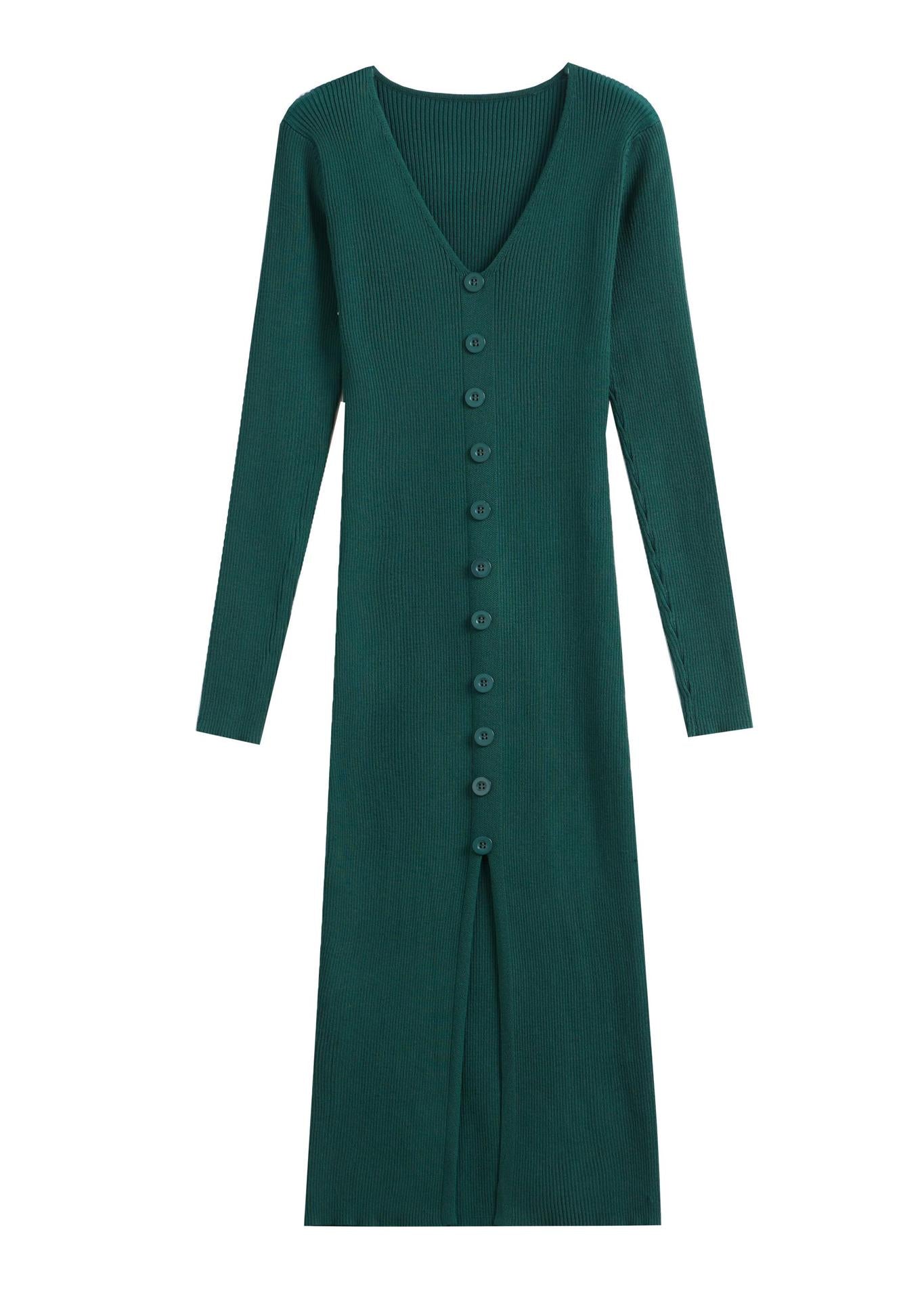 Slim Fit Slit Slimming Elegant Single-breasted Knitted Sheath Dress