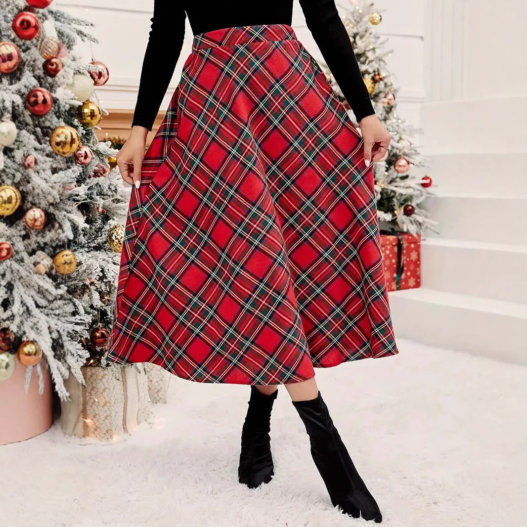 High Waist Casual Loose Plaid Midi Dress