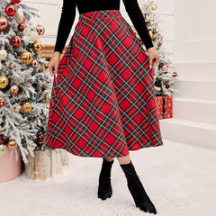 High Waist Casual Loose Plaid Midi Dress