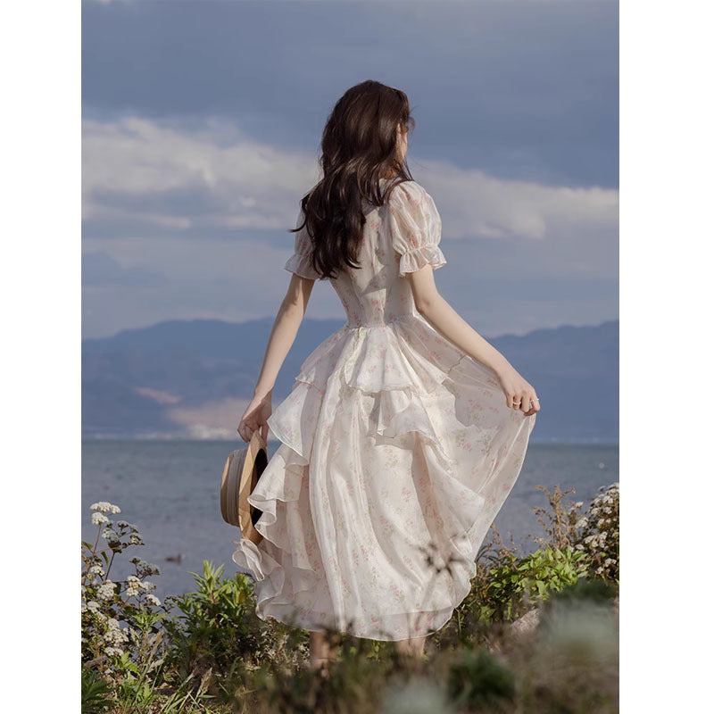 French Style Retro Princess Floral Chiffon Dress â€?Elegant Vintage-Inspired Dress