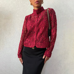 Lace Blouse For Cardigan-style Top With A Stand-up Collar