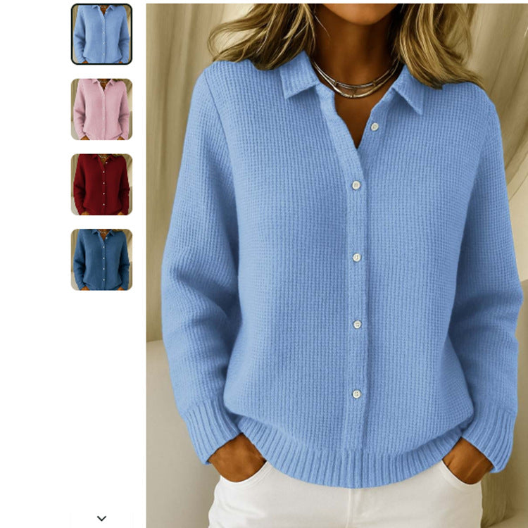 Casual Button Knitted Lapel Sweater For Long Sleeve Knitted Sweaters Tops Jumper