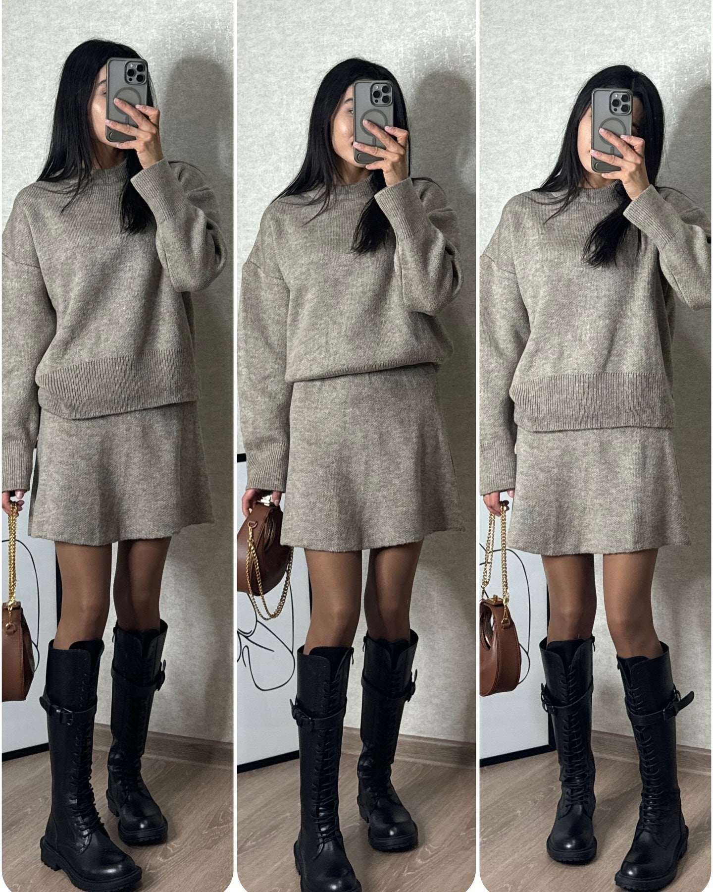 Sweater Skirt Sets For 2 Pieces Knit Casual Versatile Long Sleeve Pullover Elegant Solid High Waist Mini Skirt Outfit