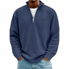 Casual Ribbed Stand Collar Zipper Corduroy Long Sleeve
