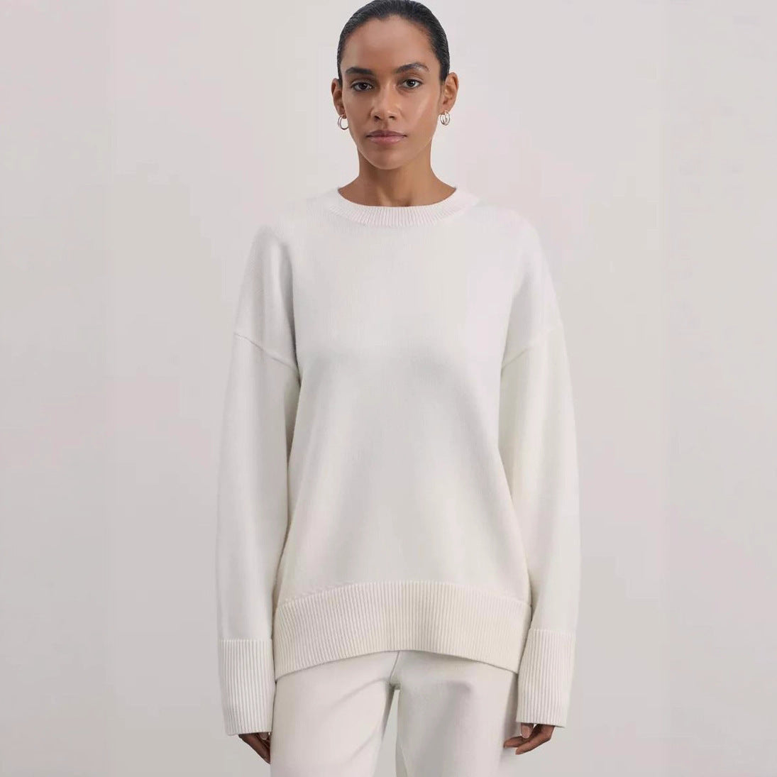Knitted Round Neck Solid Color Loose Sweater
