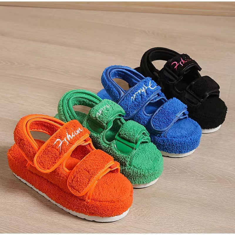 Sandals Velcro Plush Shoes Rome Platform High Heel Sandals