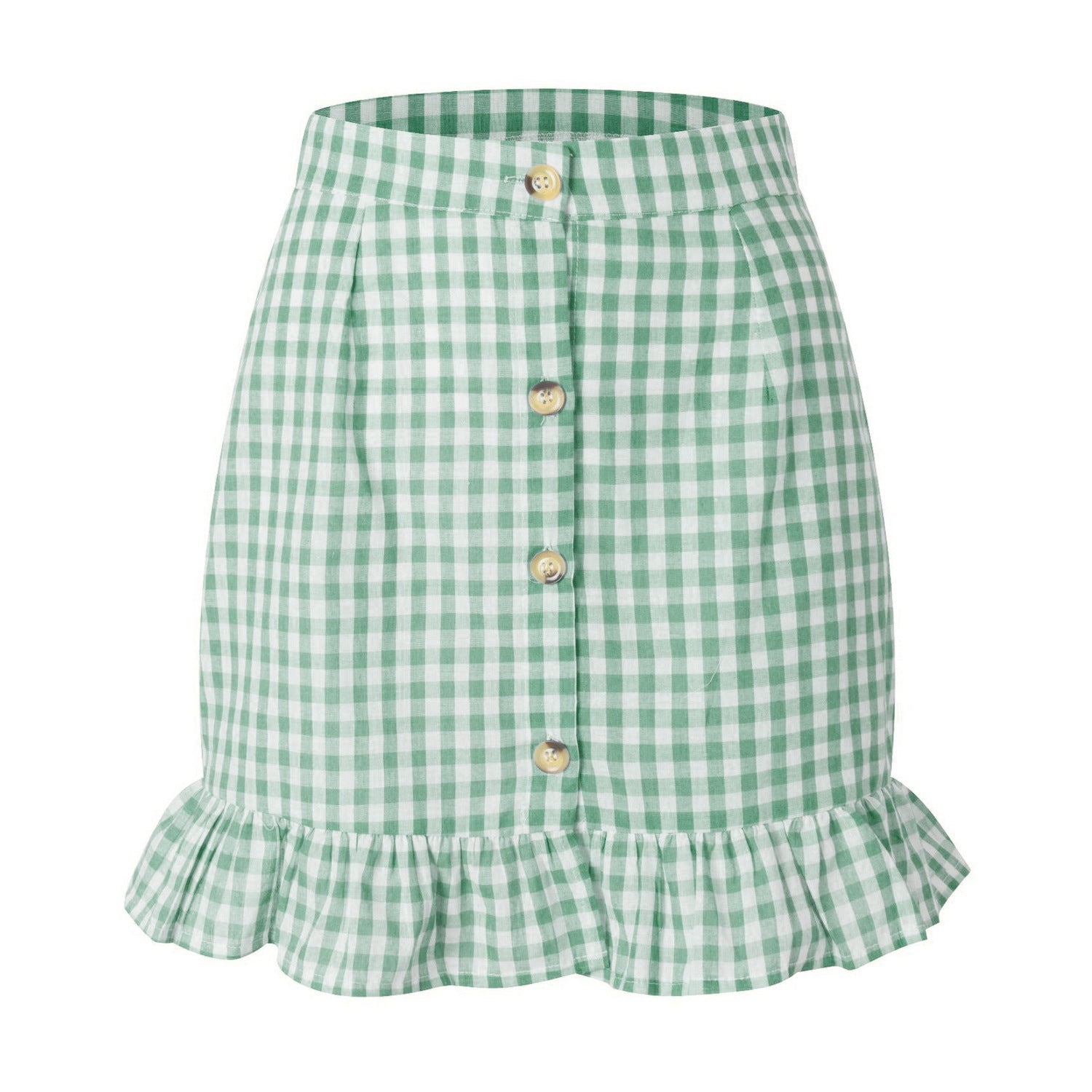 Plaid Lotus Leaf Skirt High Waist
