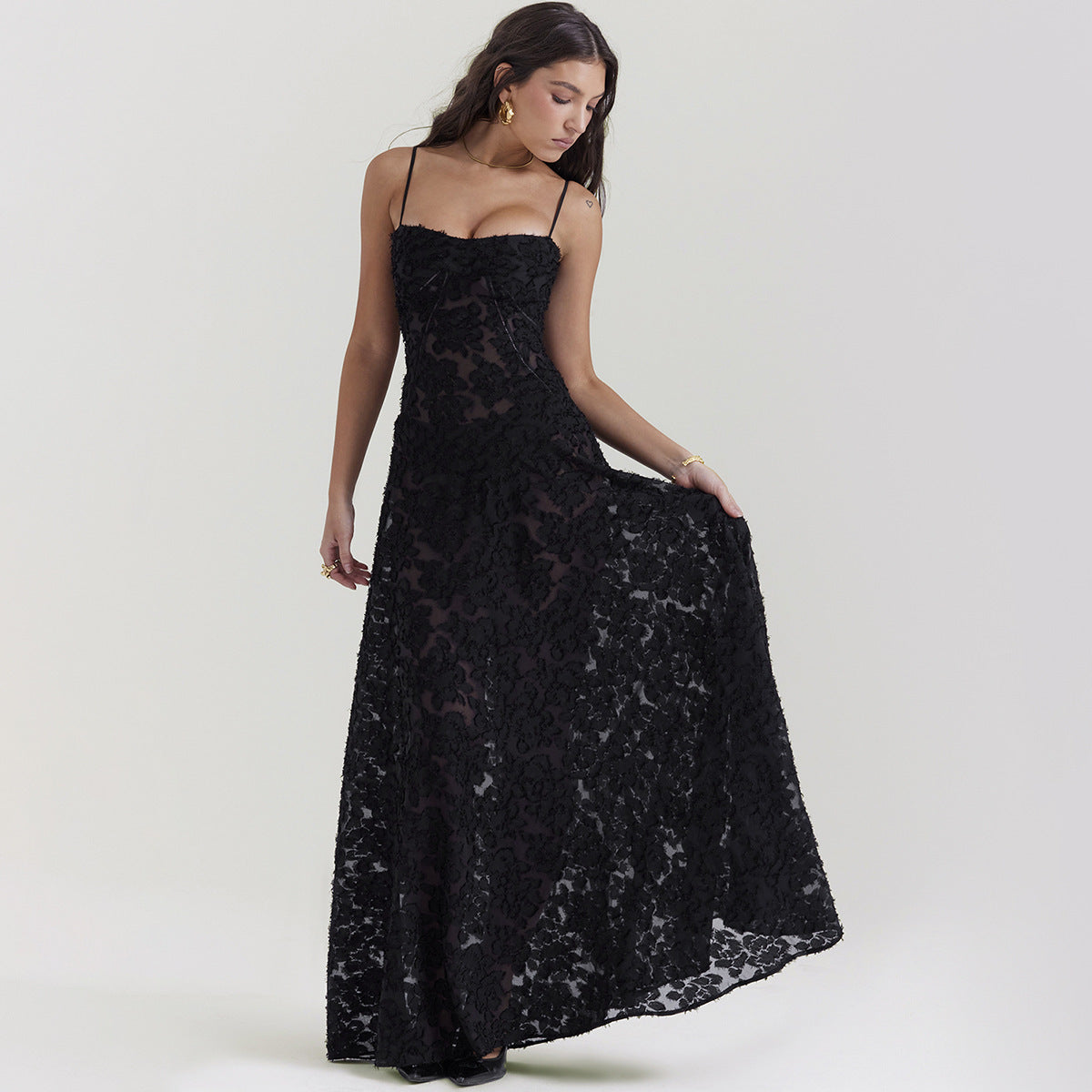 Suspender Lace Long Dress Strapless Collar Elegant Evening Dresses For Women