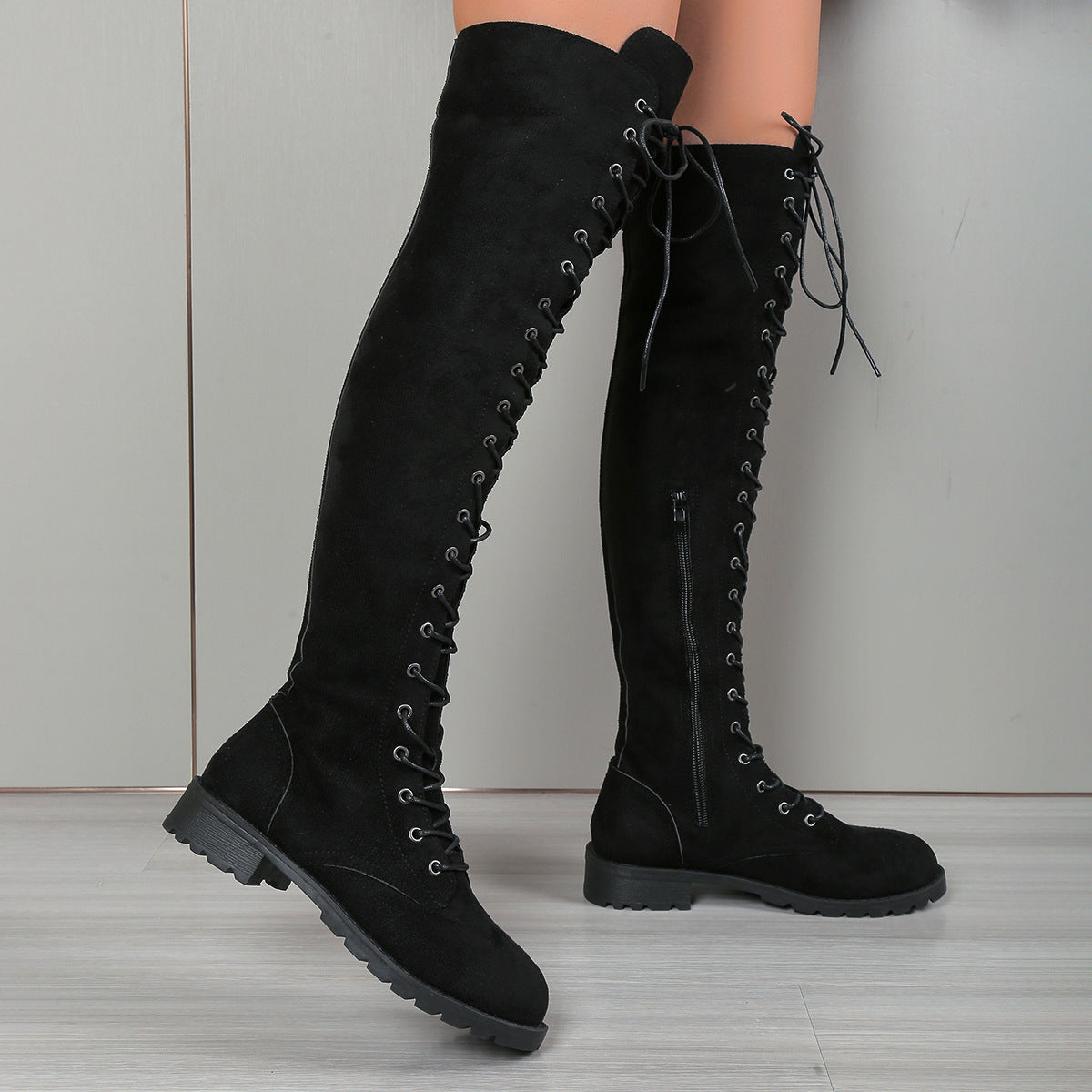 Lace-up Over The Knee Boots Round Head