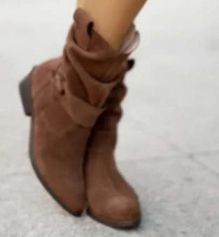 Ins Pointed Toe Mid-calf Boots Suede Zipper Western Boot Shoes For Women