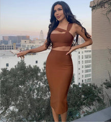 Oblique Shoulder Midriff Outfit Knee-length Skirt Cocktail Party Dress