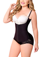 Shapewear Bodysuit Straps Tummy Control Waist Trainer Cincher Zipper Body Shaper Lace Fajas