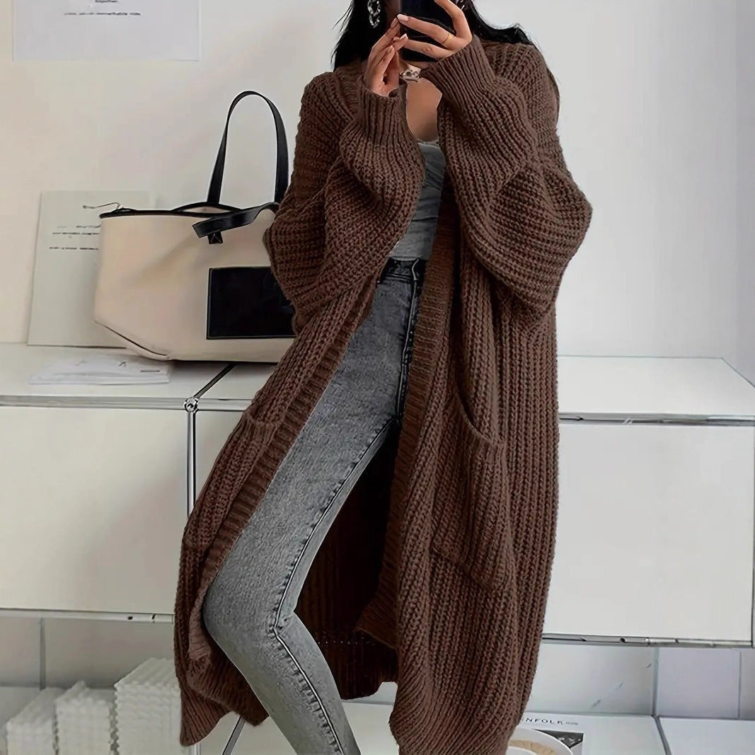 And Lazy Style Long Cardigan Sweater For Women, Loose And Versatile, Long Sleeve Knitted Cardigan.